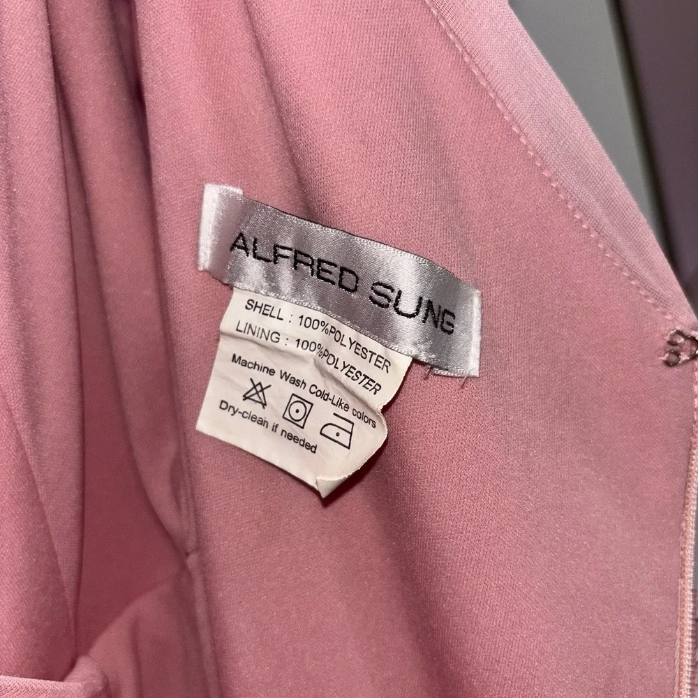 Alfred Sung Chiffon Bridesmaid Maxi Dress Off Shoulder Pink Size 24 D743 - Picture 8 of 10